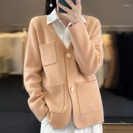 Women's Knits Tailor Sheep V-neck Wool Cardigan Sweater Knitted Full Sleeved Beautiful Nuno