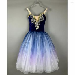 Stage Wear Children Long Ballet Dress Performance Clothing Girls Blue Purple Tutu Skirt Professional Belly Dance Costumes Velvet Top