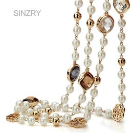 Pendant Necklaces SINZRY sale Cubic zircon rose flower simulated pearl long necklace for women sweater winter necklace christmas gift231118
