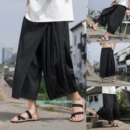 Men's Pants Nine Trousers Fashion Irregular Design Wide Leg Skirt Loose Casual Large Size Solid Colour Stright