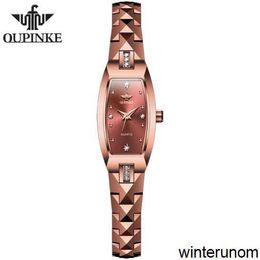 Luxury Original Oupinke Brand Watches Oupinke Swiss Certified Brand Watch Women's Simple Temperament Women's Watch Tungsten Steel Compact Quartz Watch HBY8