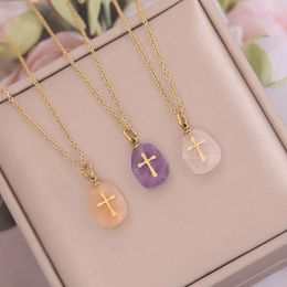 Pendant Necklaces Natural Stone Cross Necklace For Women Simple Stainless Steel Clavicle Men Girls Jewelry Accessories Gifts