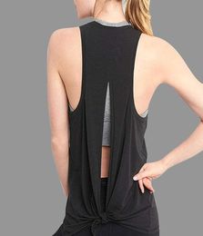 New Fashion Women Sexy Open Back Sport Solid Yoga Shirts Tie Workout Racerback Tank Tops Fitness Tops Women Sport Shirts2523912