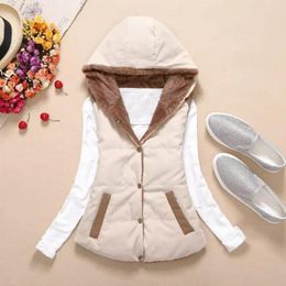 Women's Vests Polyester Comfy Hooded Women's Sleeveless Jacket Solid Colour Fleece Vest Trendy For Winter