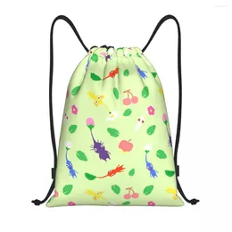 Shopping Bags Custom Pikmins Pattern Play Game Drawstring Backpack Men Women Lightweight Gym Sports Sackpack Sacks For Training