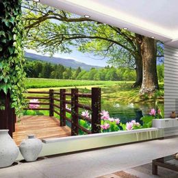 Wallpapers 3D Modern Green Tree Flower Po Mural Wallpaper For Living Room Restaurant TV Background Wall Paper Murals Landscape