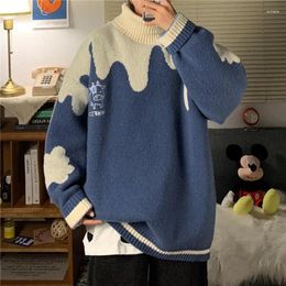 Men's Sweaters Embroidered Cow Knitwear High Neck For Men And Women Korean Loose Vintage Pullover Knit Coat Winter Clothing