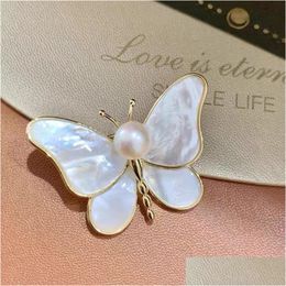 Pins, Brooches Summer New Butterfly Brooches For Women Charm Pearl Gold Colour Brooch Pins Party Wedding Gifts Clothing Acces Dhgarden Ottgc