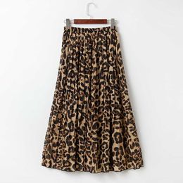 Skirts Pleated Chiffon Leopard Skirt Women Vintage Bohemia Snake Skin Party Long Skirt Casual Elastic High Waist Maxi Beach Skirts P230420