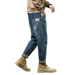 Men's Jeans Baggy Men Harem Pants Loose Fit Wide Leg Vintage Clothes Casual Male Denim Trousers Streetwear Patched Pockets Kpop