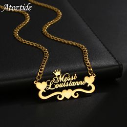 Pendant Necklaces Atoztide Customised Name Necklace Personalised Stainless Steel 4mm NK Cuban Thick Chain Womens Jewellery Gift Letter 231120