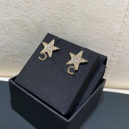 Luxury quality charm stud earring with diamond in 18k gold plated have stamp box star shape design PS4910A