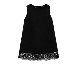 Girl Dresses KY96128 2023 Spring Summer Children's Skirt Girls' Lace Tank Top Black A-line Vest