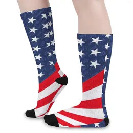 Women Socks Star Flag Print USA 4th Of July Independence Day Gothic Stockings Winter Non Slip Unisex Design Cycling