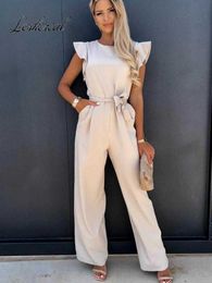 Women's Jumpsuits Rompers Fashion Butterfly Sleeve Wide Leg Jumpsuit Women 2023 Summer Casual Elegant Romper Vintage Streetwear Jumpsuits Overalls Women P230419