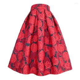 Skirts 2023 Autumn Winter Elegant Woman Clothing Vintage Romantic Red Rose Embossed Skirt For Party Year Festival Tutu Drop Ship