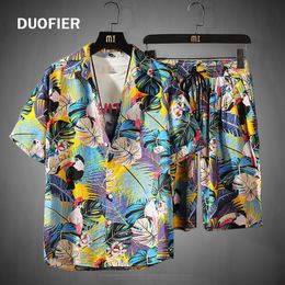 Mens Tracksuits Set Short Sleeve Hawaiian Shirt And Shorts Summer Casual Floral Beach Two Piece Suit Fashion Men Sets S5XL 230420