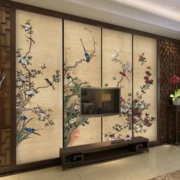 Wallpapers 3 D Wallpaper TV Wall Mural For Background Large Ink Flower And Bird Frescos Chinese Retro Style Living Room