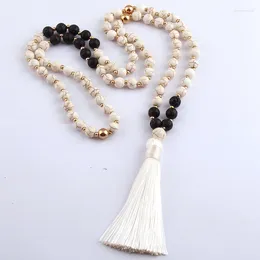 Pendant Necklaces MOODPC Fashion White Stones Bohemian Tribal Jewellery Long Tassel Necklace For Women Lariat