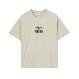 Designer Fashion Clothing Tees Hip hop TShirts Rhude Checkered Flag Letter Printing American Small Group Men's Women's Loose Round Neck T-shirt Loose Streetwear