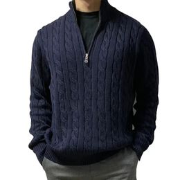 Pullover Sweaters Mens Warm Knitted Sweater Solid Fashion Turtleneck Sweaters Half Zip 100% Cotton Winter Coat Casual