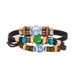 Charm Bracelets Ethnic Style Bracelet Ceramic Beads Multi Colour Wood Beaded Leather DIY Jewellery Gifts