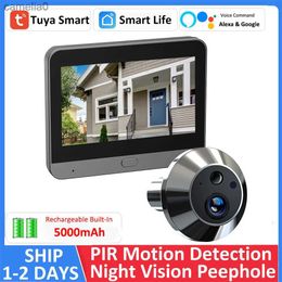 Doorbells Tuya Smart 1080P Mini Digital Peephole Eye Viewer Wireless WiFi Infrared PIR Motion Detection Doorbell Door Camera Alexa GoogleL231120