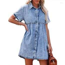 Casual Dresses For Women 2023 Spring/summer Leisure Fashion Washed Denim Polo Neck Sweetheart Ruffle Edge Temperament Women's Dress