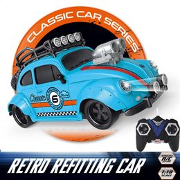 Transformation toys Robots 1 18 Vintage Beetle 4 channel Remote Control Car Retro Refitting RC High Speed Light Modified vehicle Model Toy For Kids 231118