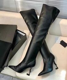 Luxury Women Brand Opyum Over the knee Boots Point-toe Winter Knee-high Leather Boot High Heels Party Dress Lady Walking Elegant Heel Booties EU35-43