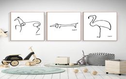 Picasso Abstract Animals Painting on Canvas Modern Giclee Wall Art Canvas Print Black White Minimalist Poster 3pcsset No frame8835796