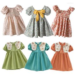 Girl Dresses Girls Floral Embroidered Dress Summer Flower Retro Puff Sleeve Princess Children Casual Clothes Fashion 2-6 Years