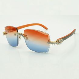 Fashionable Frameless Luxury 5.0mm New Diamond Cut Lens Sunglasses for Men and Women Frameless Designer 3524014 with Original orange wood Legs