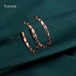 Hoop Earrings & Huggie Yurora Luxury Round For Women Multicolour Zirconia Rose Gold Boho Circle Fashion Jewellery Gifts Accessorie