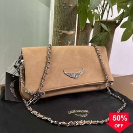 Genuine Leather Zadig Voltaire Pochette Rock Swing Your Wings Womens clutch bags purses tote men Shoulder bag Toiletry Kits cross body Designer square ha