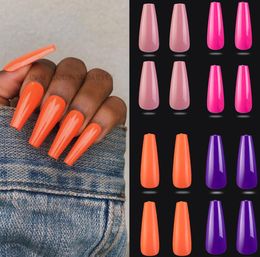 100pcs Press On Long Coffin Nails Ballerina Coffin False Nail Tips Full Cover Neon Fake Acrylic Nails Design Supply3737811