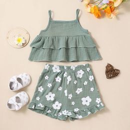 Clothing Sets Toddler Girls Sleeveless Summer Halter Ruffles Top Floral Print Shorts 2PCS Outfits Size 4 Clothes Staff For Baby Girl