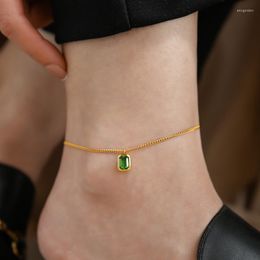Anklets Fashion Simple Gold Plated Square Green Crystal For Women Retro Luxury Titanium Steel Ankle Bracelet Jewelry Accessories