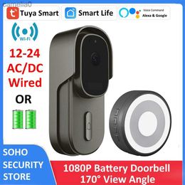 Doorbells Tuya Smart Battery Video Doorbell Camera 1080P 170 12-24V AC/DC Wired Door Bell Camera Two-Way Audio Works With Alexa GoogleL231120