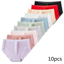 Women's Panties 10Pcs/lot Women Panties High Waist Pure Cotton Underwear Cute Printed Seamless Briefs Ladies Slimming Panty Plus SizeXXL 230420