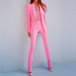 Women's Two Piece Pants Blazer Pantsuits Pink Office Trousers Suit 2-Piece Set Women Business Wear Single Buttons Pencil Formal Outfits 2023