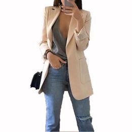 Women's Jackets European And American Style Fashion Lapel Slim Solid Color Long-sleeved Cardigan Temperament Suit Jacket Women Pockets