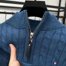 Men's Sweaters Cashmere Blend Large Size Autumn Winter Half High Neck Zipper Casual Knit Pullovers Men Long Sleeve Warm Jumper