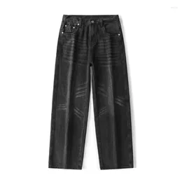 Men's Jeans Fashion Wide-leg Gradient 2023 Men Korean Style Straight Black Middle Waist Pants Male Trousers Size 3XL