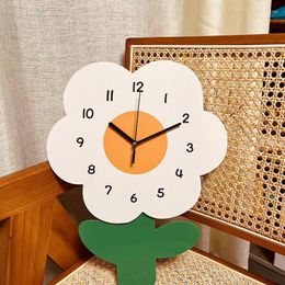 Wall Clocks Modern Flower Cute Cartoon Silent Hanging Needle Clock For Living Rooms Offices Home Decoration