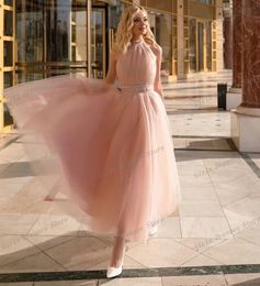 New Pink Tull Sleeveless Special Occasions Evening Dress Women's Prom Birthday Party Gown