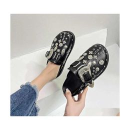 Slippers Summer Women Platform Punk Rock Leather Mes Creative Metal Fittings Casual Party Shoes Female Outdoor Slides Drop Delivery Otopu