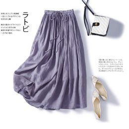 Skirts Korean Fashion Women Skirt with Pockets Fairycore Jupe Mori Girl Falda Purple Linen Maxi Long Beach Skirts Womens 2023 Summer P230420