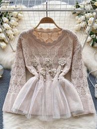 Women's Sweaters Women Pullovers Korean Version Leisure Time Gentle Design Feel Mesh Ruffle Flap Versatile Knitwear Long Sleeve Top D5075