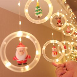 Party Decoration Window Curtain Strip String Lights Five-Pointed Star/Circle Santa Claus Snowman Ice Bar Lamp Festival